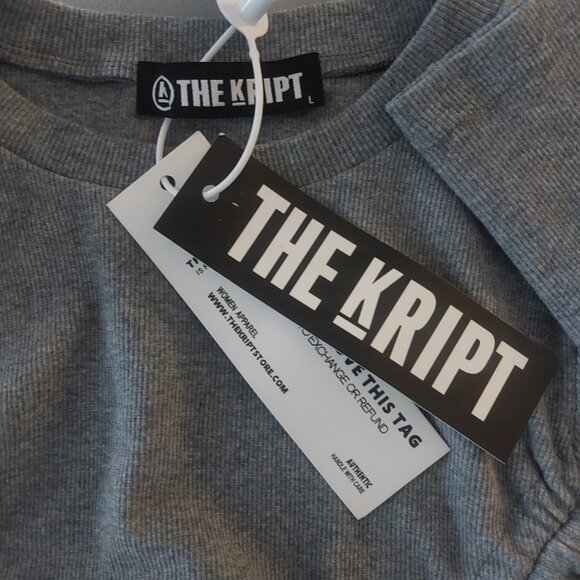 The Kript Ruched Bodycon Mini Dress Gray Large Long Sleeves Ribbed Knit NEW - Picture 8 of 10